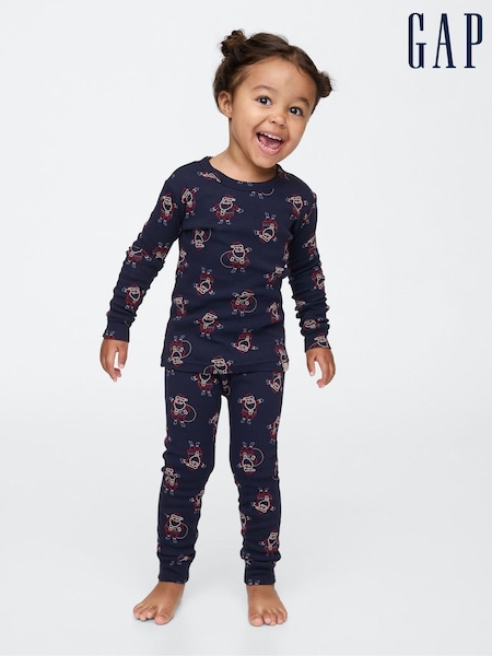 Gap Blue Santa Organic Brushed Cotton Christmas Pyjama Set (12mths-5yrs) (AC1101) | €9