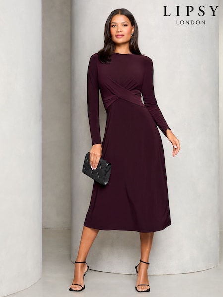 Lipsy Long Sleeve Cross Front Midi Dress (AC1107) | €53