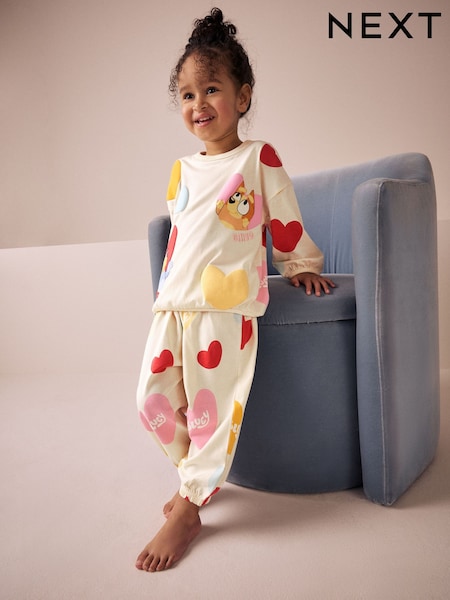 Cream Bluey Heart Print Jogger Pyjamas 1 Pack (12mths-8yrs) (AC1122) | 74 QAR - 89 QAR