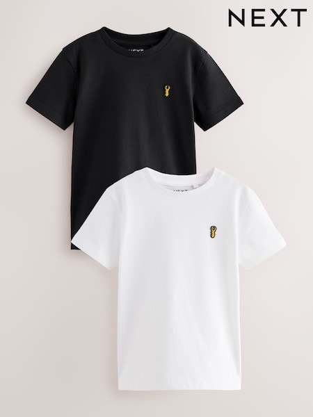 Negro/Blanco - Short Sleeve Stag Embroidered T-Shirts 2 Pack (3-16yrs) (AC1152) | 15 € - 24 €