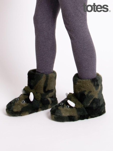 Totes Green Childrens Dinosaur Bootie Winter Slippers (AC1157) | €26