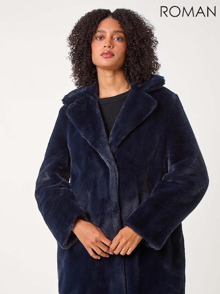 Roman Blue Faux Fur Longline Coat (AC1269) | €102