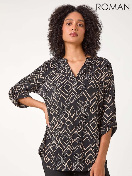 Roman Black Abstract Print Stretch Jersey Shirt (AC1277) | €44