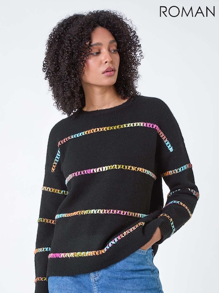 Roman Black Multi-Colour Stripe Print Knit Jumper (AC1280) | AED277