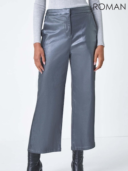 Roman Metallic Coated Wide Leg Cropped Trousers (AC1281) | €51