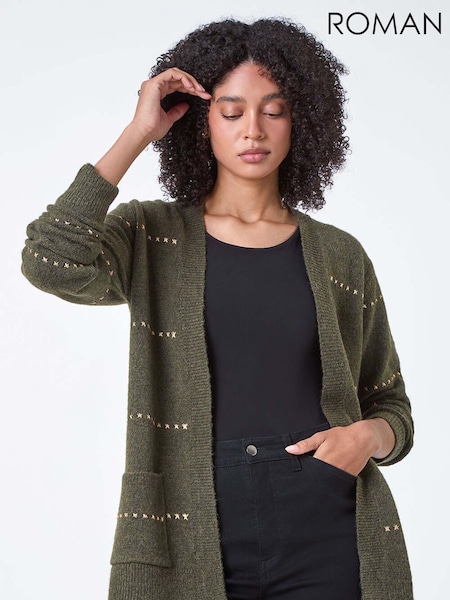Roman Green Textured Shimmer Stitch Cardigan (AC1283) | €60