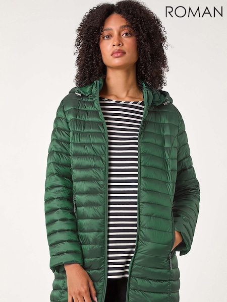 Roman Green Longline Padded Coat with Hood (AC1290) | ₪377