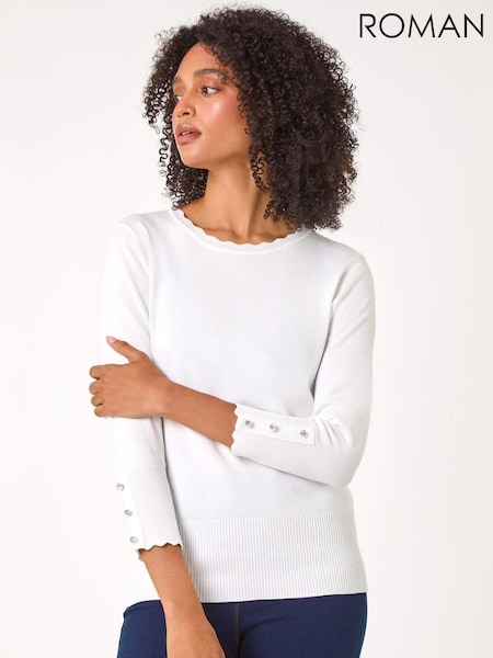 Roman White Diamante Button Scallop Edge Jumper (AC1293) | AZN 98