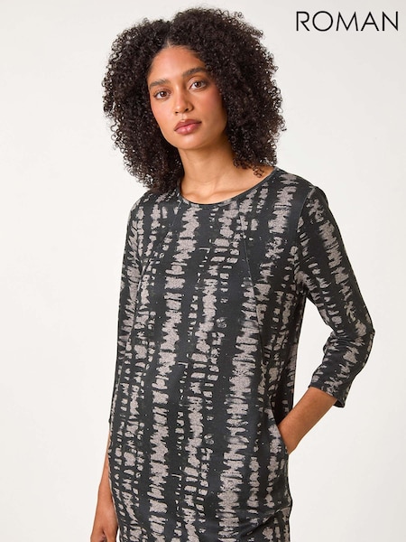 Roman Grey Abstract Print Tunic Pocket Detail Stretch (AC1295) | R$ 385