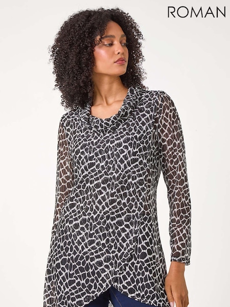 Roman Abstract Print Cowl Neck Stretch Top (AC1296) | 50 €