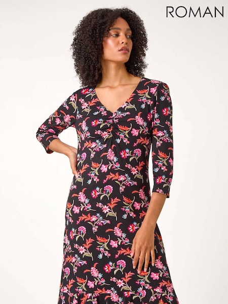 Roman Pink Ditsy Floral Print Stretch Dress (AC1306) | R$ 510