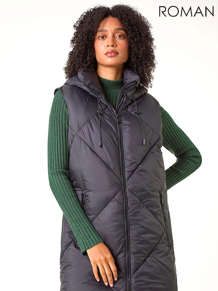 Roman Black Padded Longline Hooded Gilet (AC1311) | €79