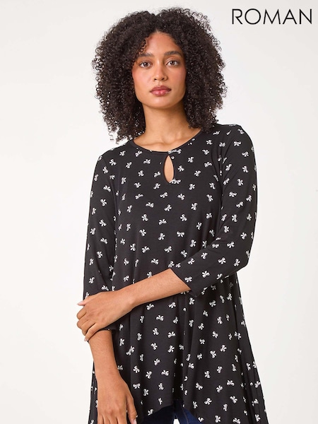 Roman Bow Print Cutout Tunic Top (AC1316) | 50 €