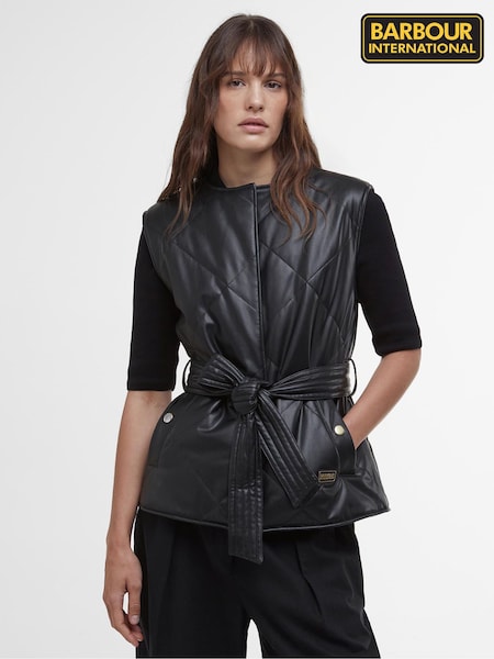 Barbour® International Rosa Faux Leather Quilted Black Gilet (AC1321) | €253