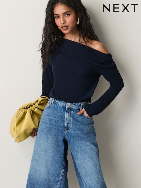 Laivasto - Off Olkapää Pitkä hiha Drape Jersey Top (AC1371) | €44