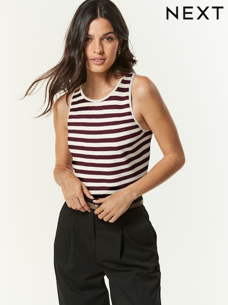 White/Burgundy Knitted Stripe Racer Tank (AC1384) | 989 UAH