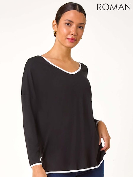 Roman Black Contrast Trim Tunic Top (AC1482) | €45