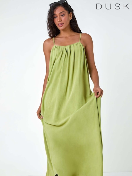 Dusk Green Plain Woven Strappy Maxi Dress (AC1489) | AED245
