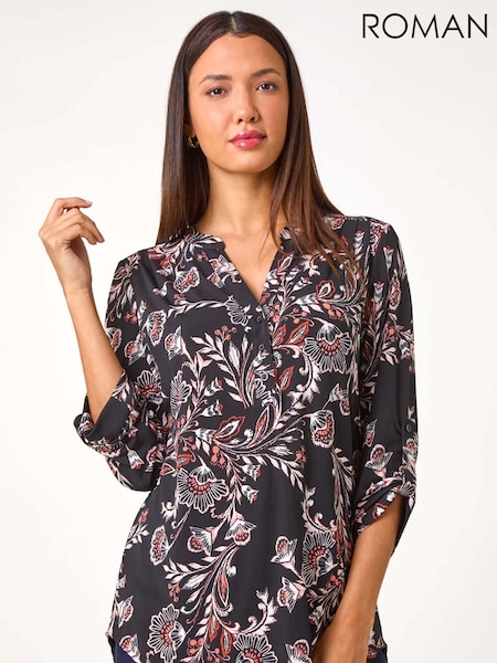 Roman Pink Floral Print Stretch Shirt (AC1506) | €50