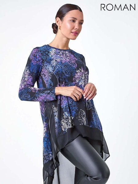 Roman Floral Print Chiffon Hem Stretch Top (AC1522) | 45 €