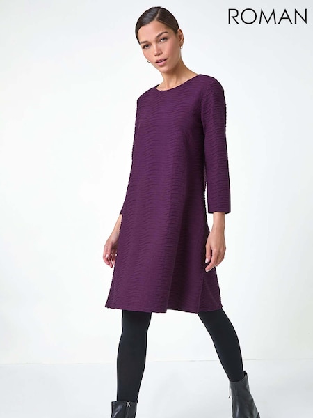 Roman Purple Textured A-Line Stretch Dress (AC1589) | R$ 510