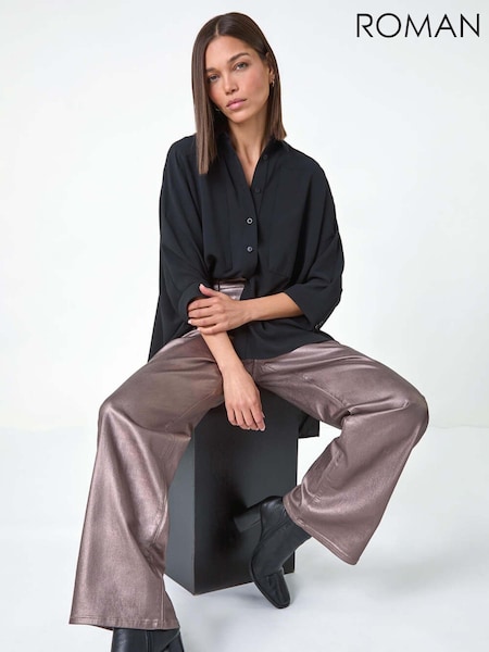 Roman Metallic Coated Stretch Waist Wide Leg Jeans (AC1606) | €60