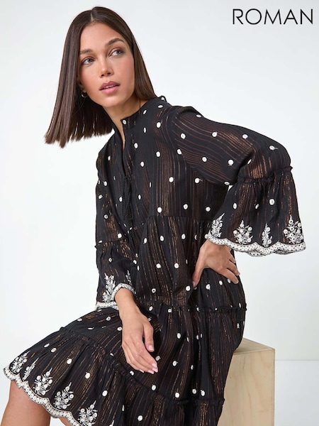 Roman Mirrored Shimmer Detail 100% Cotton Smock Dress (AC1610) | 249 LEI