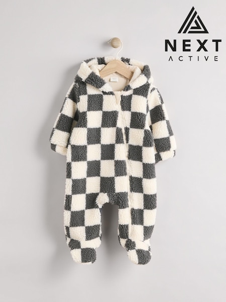 Grau - Cosy Checkerboard Borg Baby Pramsuit (0mths-2yrs) (AC1854) | CHF 40 - 43 CHF