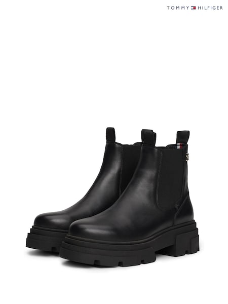 Tommy Hilfiger Combat Leather Low Chelsea Black Boots (AC2046) | AED932