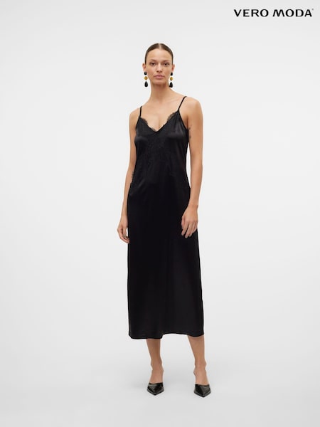VERO MODA Singlet Lace Detail Satin Party Midaxi Dress (AC2081) | €20