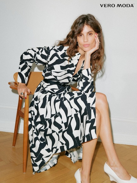 VERO MODA Black Mono Abstract Print Shirt Dress (AC2086) | €31