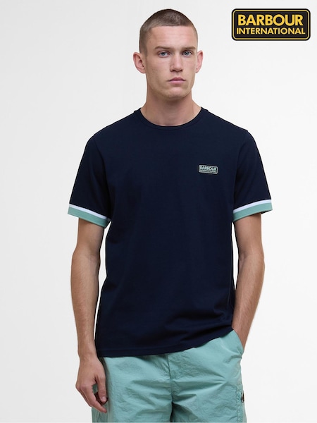 Barbour® International Blue 100% Cotton Deep Cuff Evan Tipped T-Shirt (AC2105) | €57