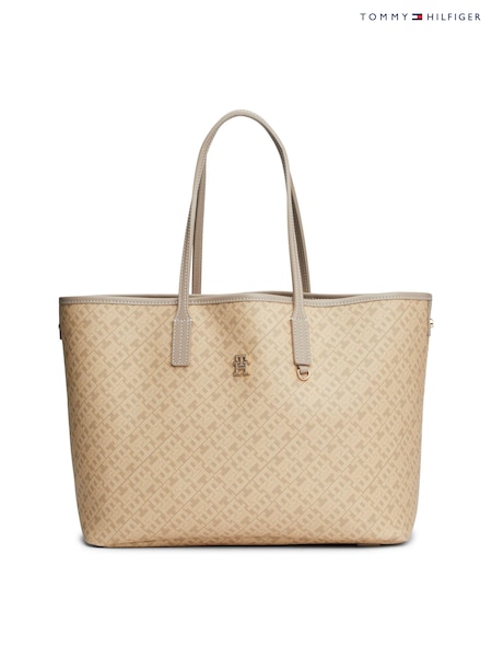 חום - Tommy Hilfiger Play Leather Black Tote (AC2152) | ‏905‏₪