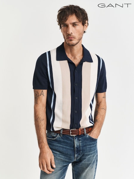 GANT Blue 100% Cotton Colour Block Short Sleeve Polo Shirt (AC2191) | R$ 1,335
