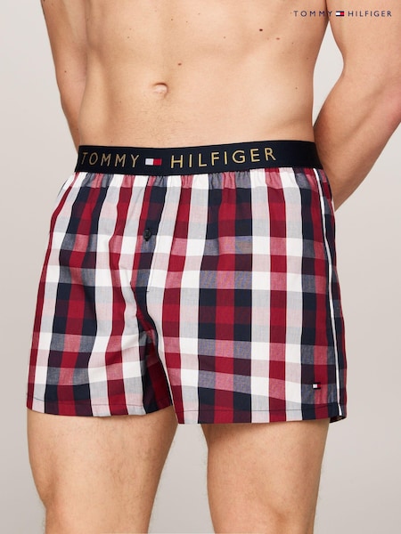 Tommy Hilfiger Red Woven Print 100% Cotton Boxers With Gold Waistband (AC2279) | €18.50