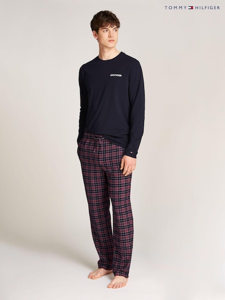 Tommy Hilfiger Blue Long Sleeved Print Flannel Pyjamas Set (AC2280) | AED262