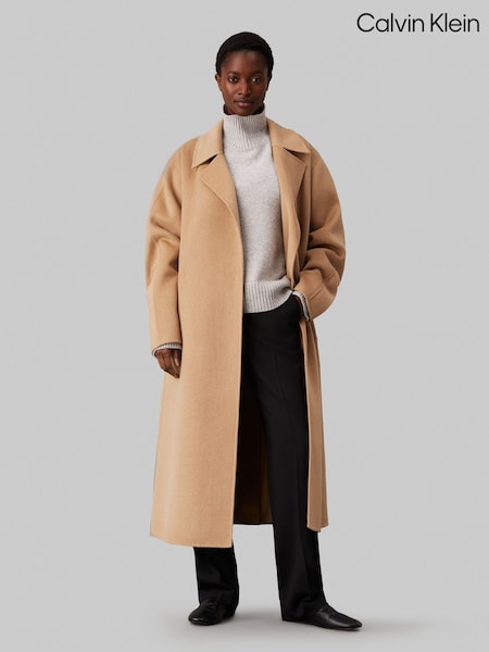 Calvin Klein Brown Wool Long Wrap Coat (AC2300) | ₪1,810
