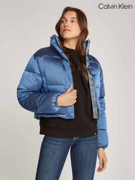 Calvin Klein Blue Shiny Cropped Puffer Jacket (AC2303) | €258