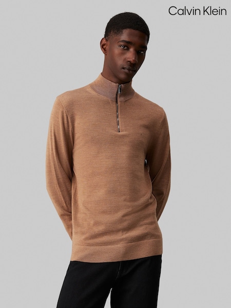 Calvin Klein Brown Merino Quarter Zip Jumper (AC2319) | R$ 1,285