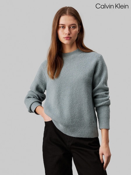 Grey - Calvin Klein Boucle Rib Crew Neck Relaxed Jumper (AC2325) | 501 LEI