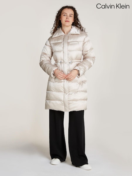Calvin Klein Grey Padded Satin Drawstring Coat (AC2332) | AED757