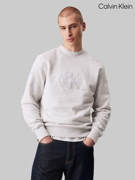 Calvin Klein Grey Chenille Monologo Crew Neck Sweatshirt (AC2346) | €71