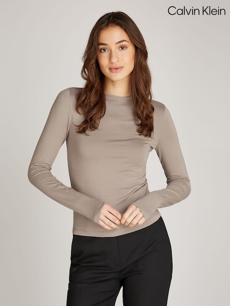 Calvin Klein Brown Slim Fit Stretch Crew Neck Long Sleeved Top (AC2351) | 161 QAR