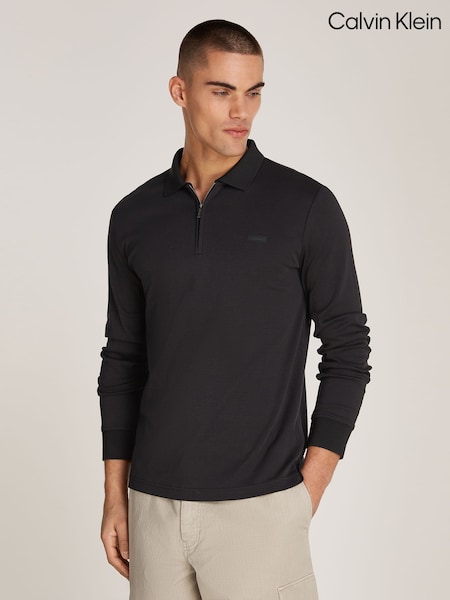 Calvin Klein Black Liquid Touch Welt Zip Long Sleeved Polo Shirt (AC2353) | €66