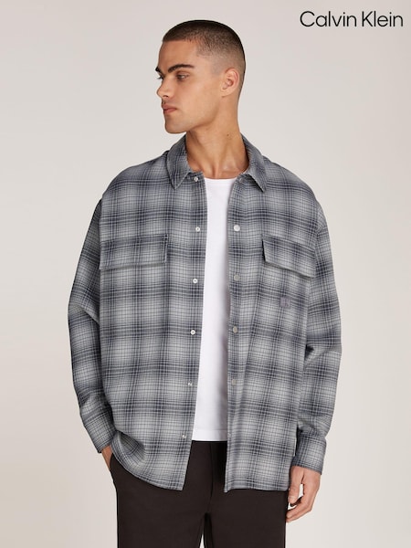 Calvin Klein Grey/White 100% Cotton Check Overshirt (AC2384) | 297 QAR