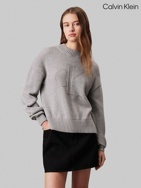 Gri - Pulover cu intarsia Calvin Klein (AC2385) | 459 LEI