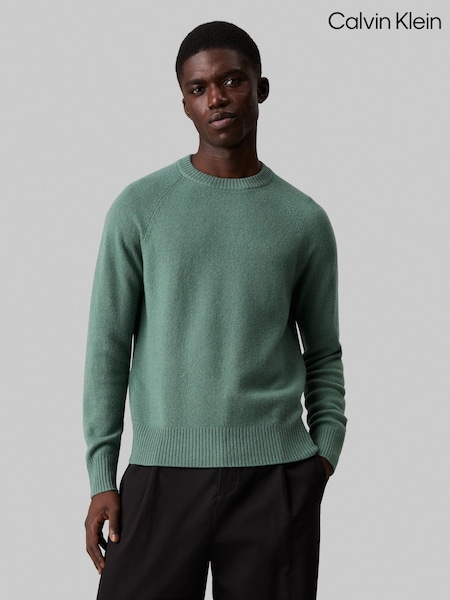 Verde - Calvin Klein Luxury Wool Guler Pulover rotund (AC2389) | 543 LEI