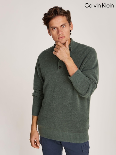 Verde - Pulover cu fermoar, cu nasturi, din lână elastică Calvin Klein (AC2390) | 626 LEI