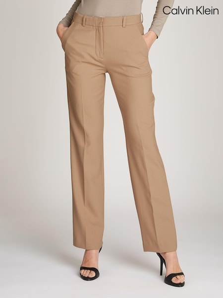 Calvin Klein Brown Slim Fit Stretch Wool Straight Trousers (AC2399) | €89