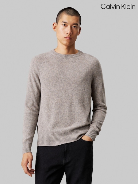 Gri - Calvin Klein Luxury Wool Guler Pulover rotund (AC2409) | 543 LEI